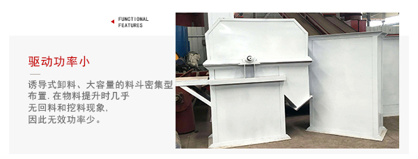 TD型斗式提升機驅動力小，無回料等特點展示圖。