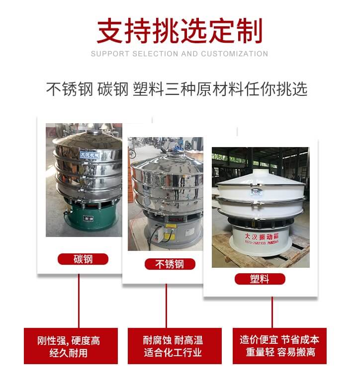 旋振篩可配置一到四層的篩網(wǎng)。旋振篩的篩分效率高，篩分精度高，篩分率高達(dá)96%。