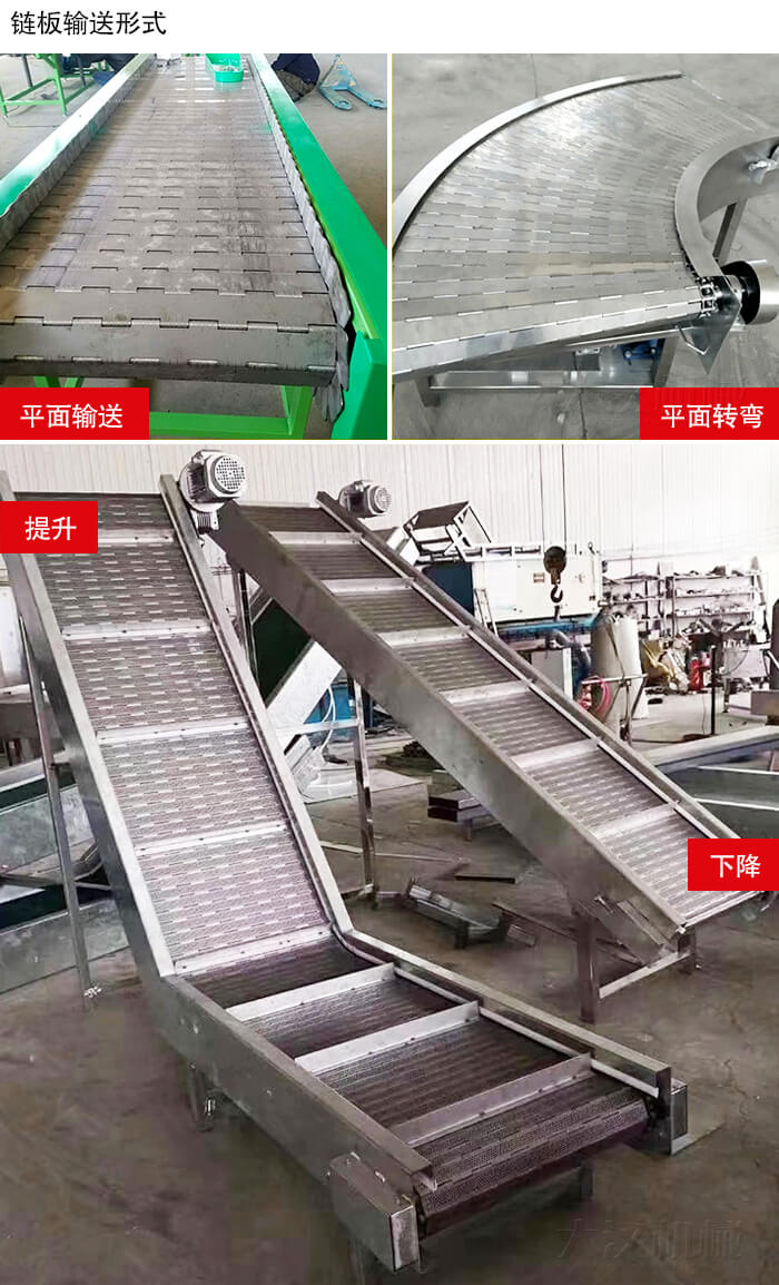 鏈板輸送機(jī)平面輸送，平面拐彎，提升等運(yùn)行現(xiàn)場圖片